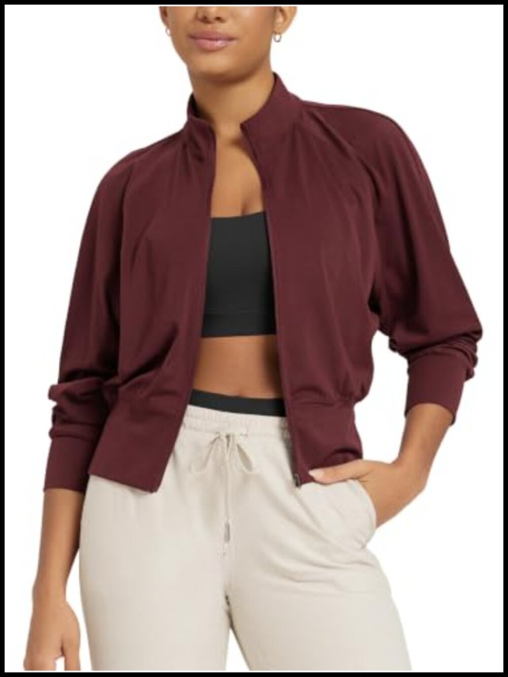 Women's Full Zip Athletic Jacket Lightweight Yoga Top Stand Collar 4-Way Stretch